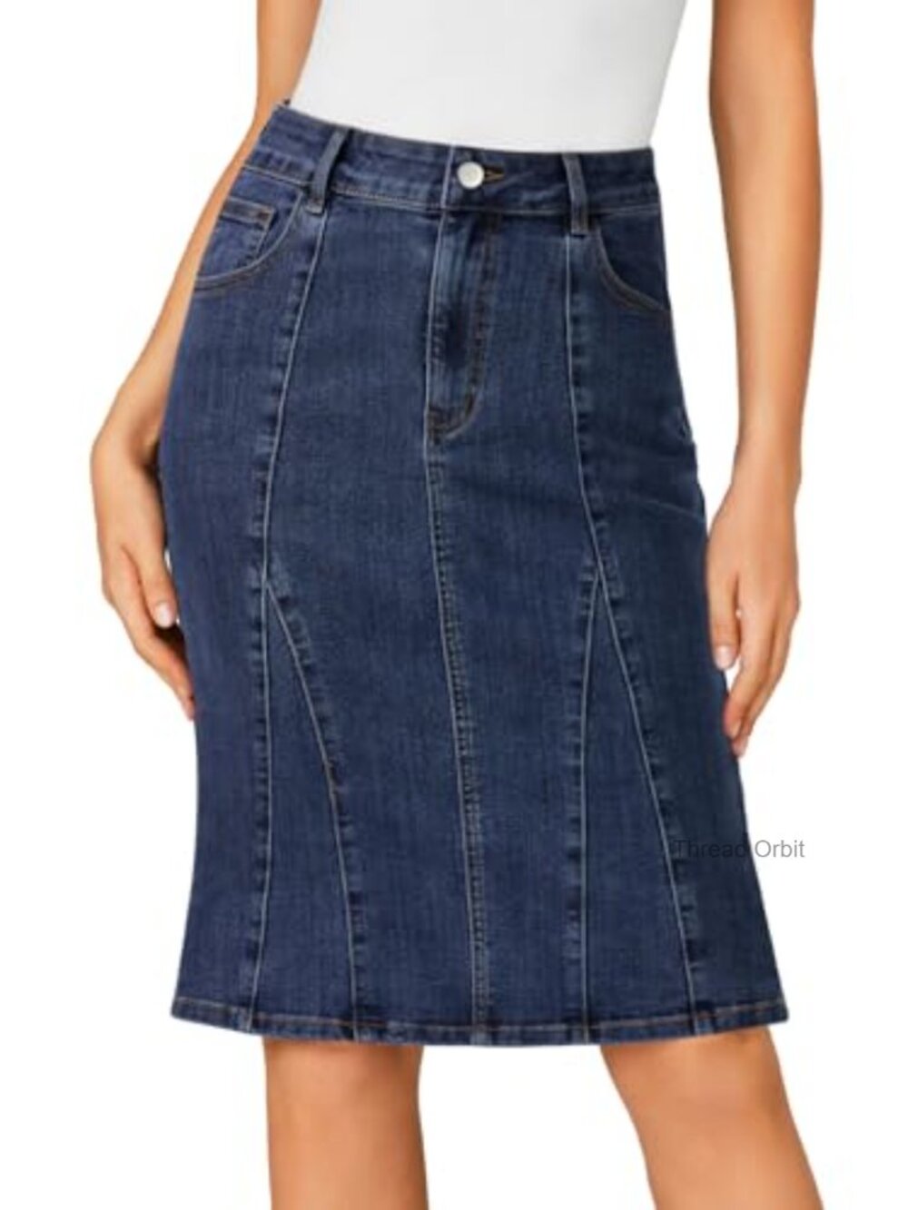 High Waisted Stretch Denim Mermaid Skirt Knee Length Fishtail